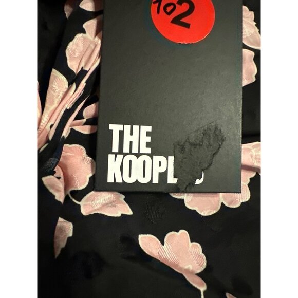 The Kooples Black Pink Floral Dress V-Neck Long Sleeve Draped Bow Waist Viscose - Picture 8 of 11